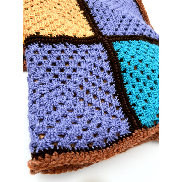 Handmade Afghan Blanket Color 60x40 Blocked Crochet Knit Orange Blue Green - Picture 5 of 14